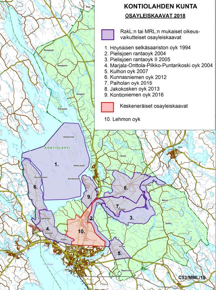 Kontiolahden yleiskaavat ja maanomistus Kontiolahden kunnassa voimassa,