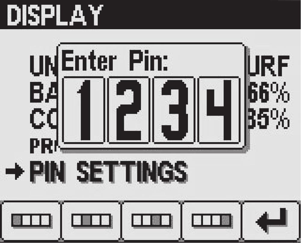 2. Anna 4-numeroinen PIN käyttämällä painikkeita 1 4 ja syötä PIN tietokeskukseen painamalla painiketta 5 (Kuva 32). PIN-tunnuksen vaihto 1.