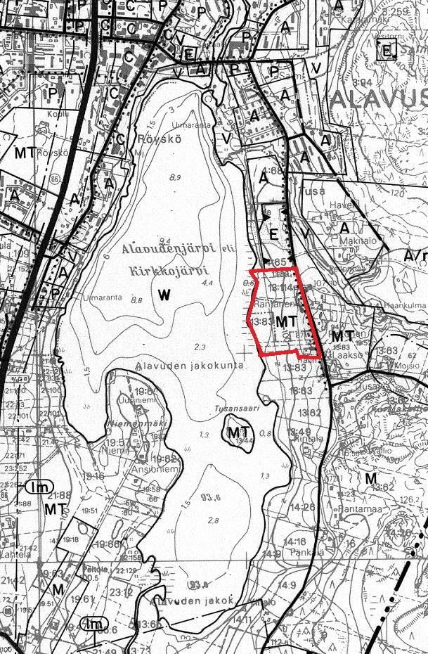 4.3 Yleiskaava Alavuden keskustan oikeusvaikutukseton osayleiskaava on hyväksytty kaupunginvaltuustossa 19.6.1995. Suunnittelualue on osoitettu maa- ja metsätalousalueeksi MTmerkinnällä.