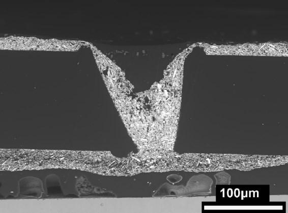 36 Figure 24: Cross section image of a non-conducting via (150 µm nominal via size).