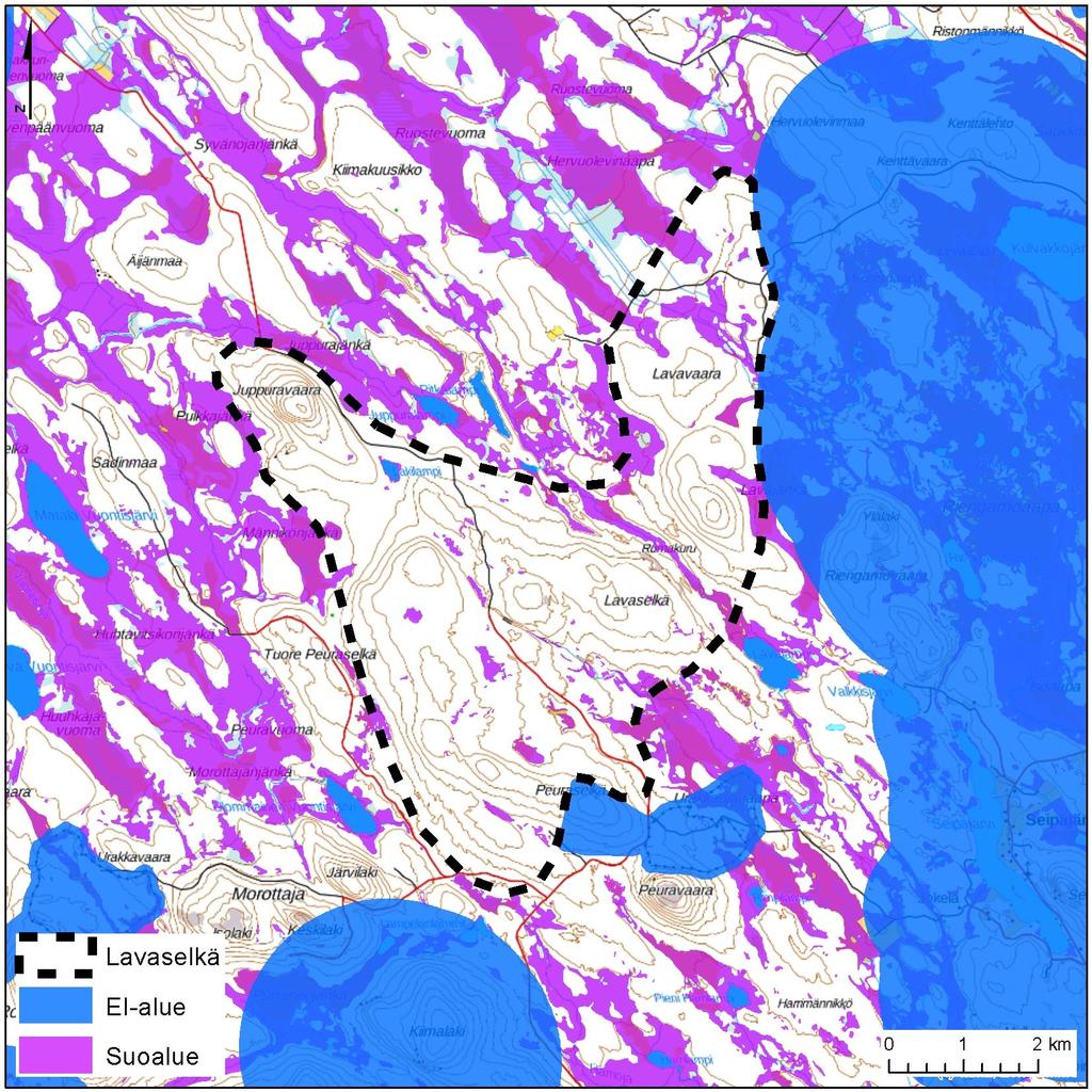 30 6.4 Lavaselkä Alue Pinta-ala (km 2 ) Vuotuinen keskituuli (m/s) Lähialueen < 2 km asuin- ja lomarakennukset Lavaselkä 32 5,7-6,4 3 lomarakennusta Asutus Sassalin, Heinäperän ja Syväjärven