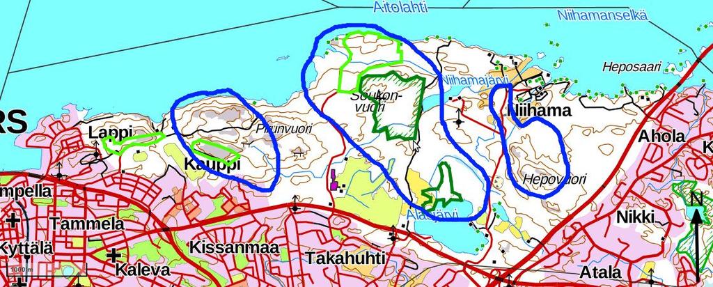 Alustavasti suojeltavaksi esitettävät alueet: 1. 1. Tuomikallio-Näsijärven ranta (Kaupinojalta itään) 2. Soukonvuoren ls-alueen laajennus ja yhdistäminen Lahnakallion tulevaan suojelualueeseen 3.