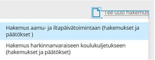 Kun klikkaat auki Hakemukset ja päätökset löytyy oikeasta yläreunasta painike Tee uusi hakemus tai kuvake