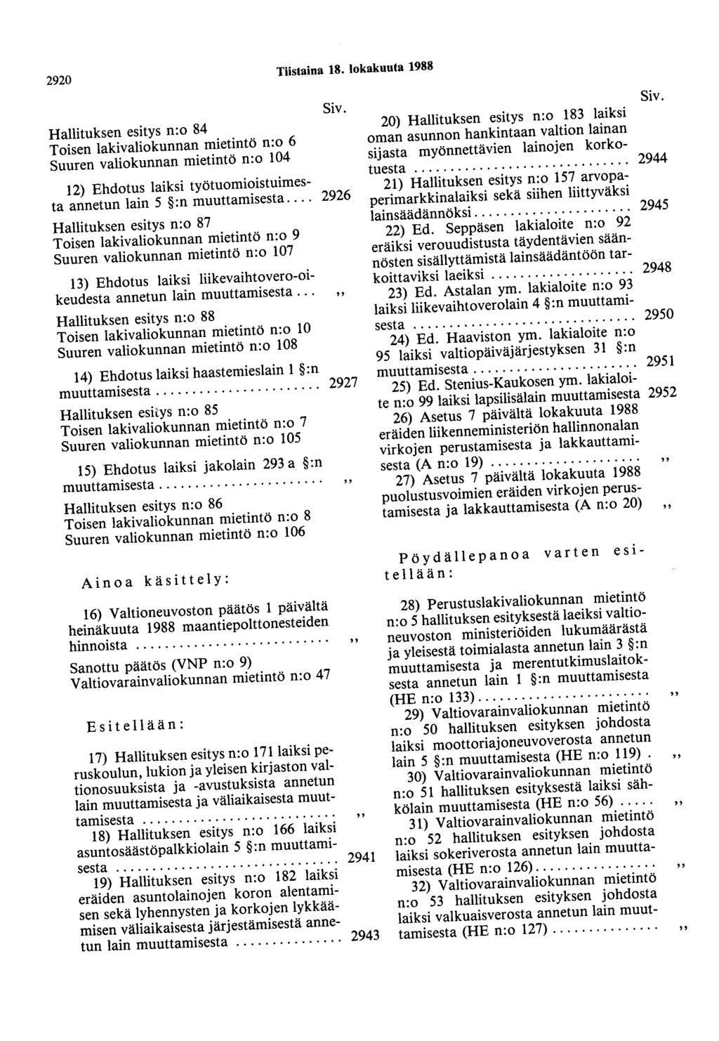 2920 Tiistaina 18.
