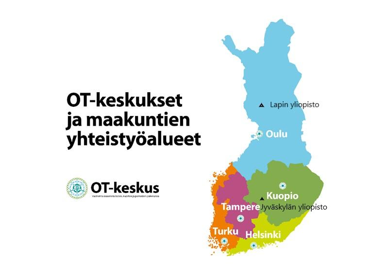 Kuvio 3. OT-keskukset ja maakuntien yhteistyöalueet.