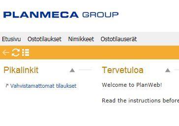 Sivu 2(6) Kirjautuessasi PlanWebiin Sinulle aukeaa profiilisi mukainen näkymä ja ne valikot sekä pikalinkit, joihin Sinulla on käyttöoikeus. 2. PLANWEBIN TUKEMAT PROSESSIT 2.