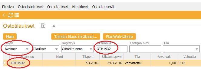 Sivu 6(6) 3. PLANWEBIN KÄYTTÄMINEN 3.1 Tiedon hakeminen ja rajaukset Tiedon hakeminen tapahtuu Hae-painikkeella.