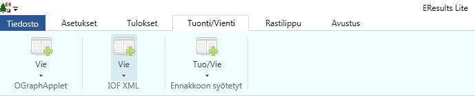 12/12 4. Reittihärveliä varten tarvitaan datan vienti IOF XML -muodossa: Tuonti/Vienti>Vie IOF XML 5. Siirrä muistitikun avulla tiedostot koneeseen, jossa on jokin sähköpostiohjelma.