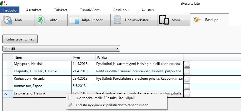 2/12 3 LUO KILPAILUTIEDOSTO RASTILIPUN TAPAHTUMAAN Kilpailutiedoston luominen onnistuu parilla eri tavalla.