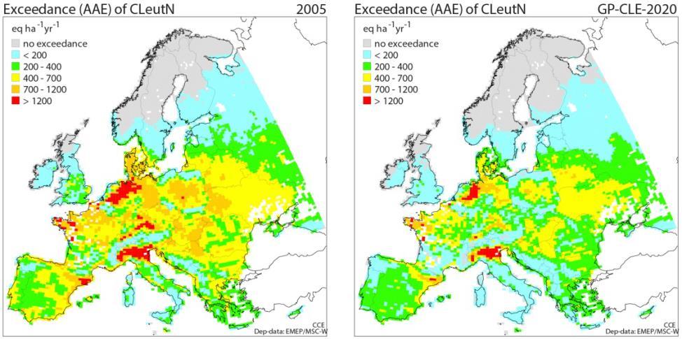 pinta-ala 2005 ja 2020 (Hettelingh ym. 2017). Kuva 13.