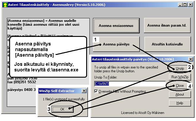 1 PÄIVITYKSEN ASENTAMINEN Jos et asenna päivitystä netistä, käytä cd:tä. Laita cd asemaan. Sulje tilaustenkäsittelyohjelma.