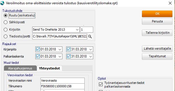 Veroilmoitustapahtumat voidaan avata Kirjanpidossa myös valinnan Näytä Veroilmoitustapahtumat kautta. Huom!