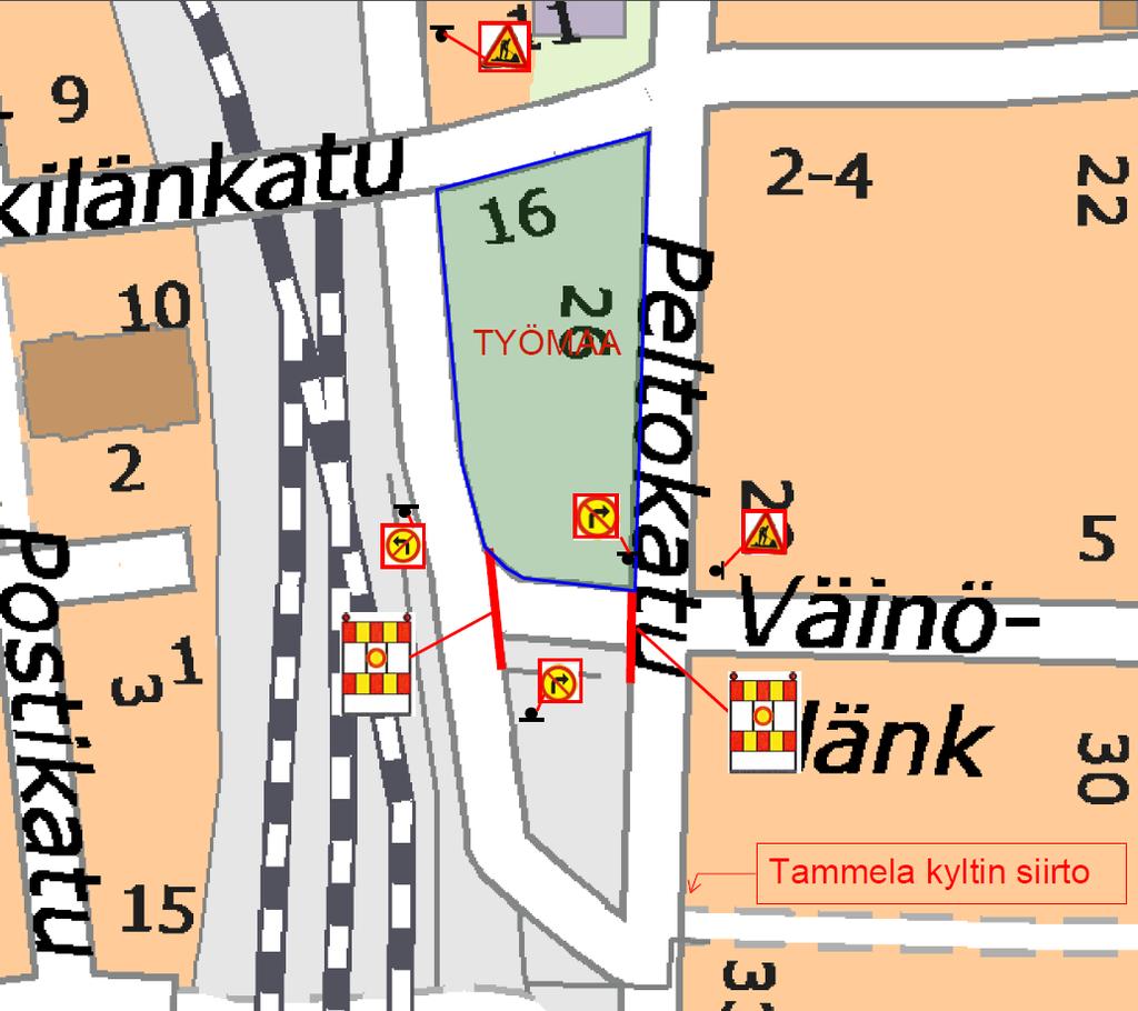 Työvaiheita rakennustyöhön liittyen Torninosturin A asennus kesäkuu/2018 Väinölänkatu välillä