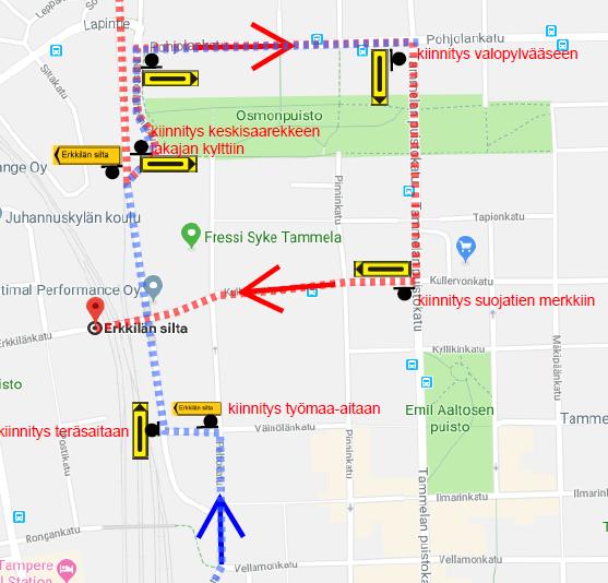 Torninosturin A purku maaliskuu/2018 Peltokadun suljettu osuus Peltokatu välillä Erkkilänkatu- Väinölänkatu suljettuna torstaina