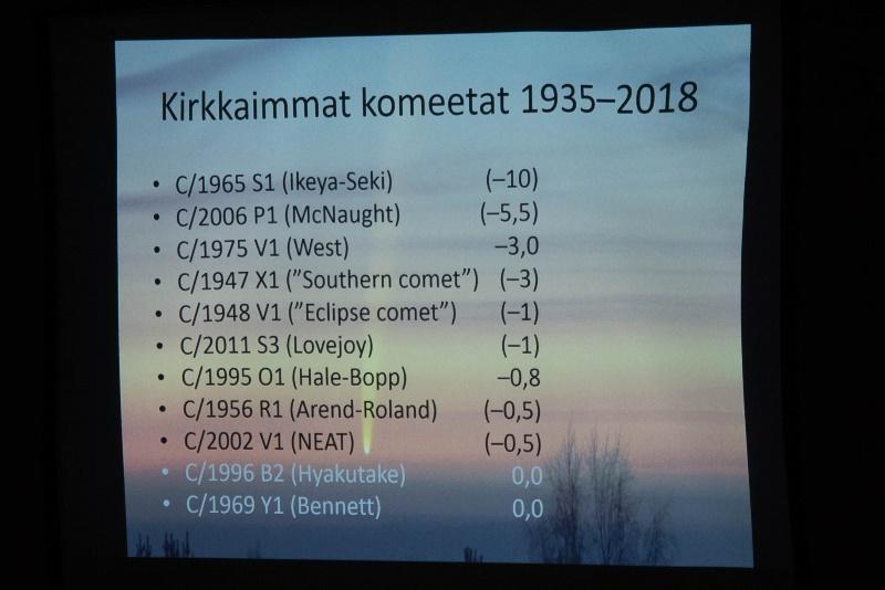 11 Komeetan kirkkauteen vaikuttavat etäisyys maasta ja etäisyys auringosta. Mitä lähempänä maata komeetta on, sitä kirkkaampana se näkyy.