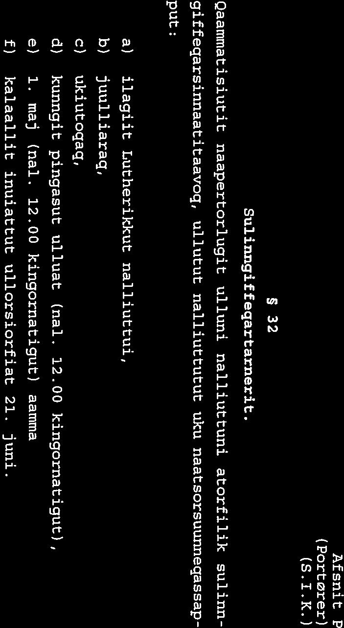 ukiutoqaq, dl kunngit pingasut ulluat (nal. 12.00 kingornatigut), e) 1. maj (nal. 12.00 kingornatigut) aamma f) kalaallit inuiattut ullorsiorfiat 21. juni. 33 Qinikkatut pisortanij.