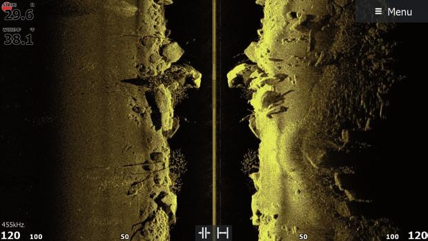 Kala Täkyparvi Rakenne FishReveal Smart Target -näkymä Active Imaging DownScan, jossa FishReveal Kala