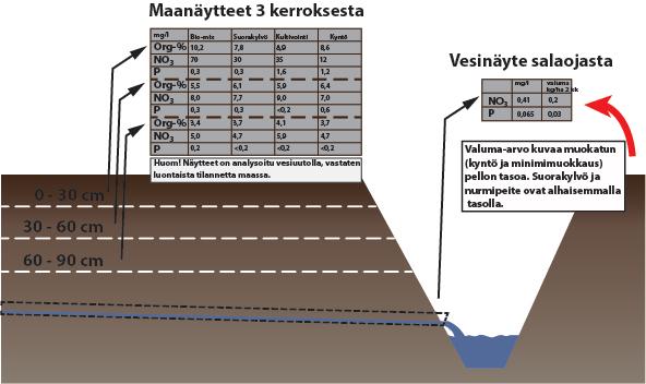 4. Esimerkki salaojien kautta vapautuvista ravinteista, (Loimaan viljelymenetelmäkoe, syksy 2017).