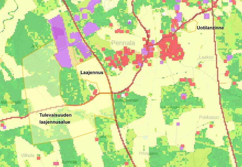 29 6.3 Maankäytön muutosalueet 6.3.1 Pennalan uudelleen mallinnetut alueet Suomen ympäristökeskuksen hulevesitulvakarttojen valuntakertoimet perustuvat Corine 2012-maanpeiteaineistoon.