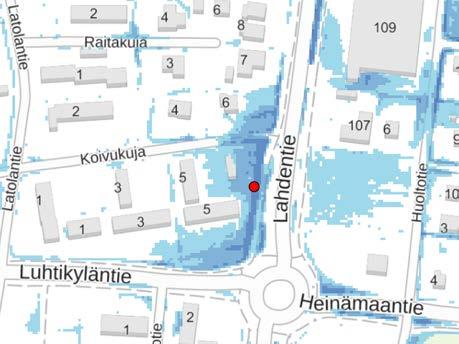 43 SYKE, Esri Finland, MML KUVIO 17. Merkintä tulva-alueella Koivulassa. Kartalla on myös kohtia, joissa merkinnät ja tulva-alueet eivät täsmää.