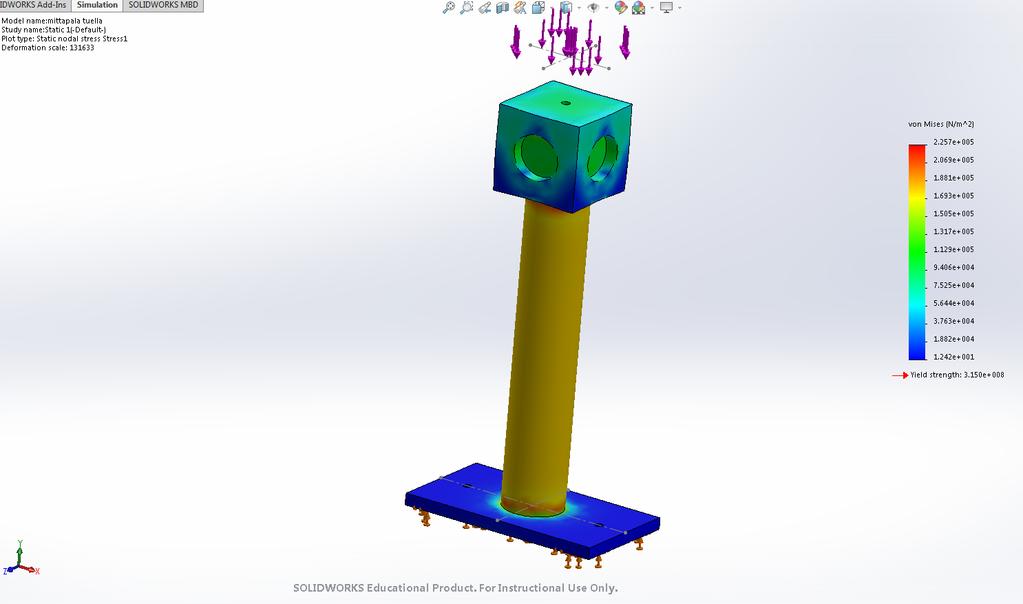 24 (35) KUVA 14. Lujuuslaskelma Solidworksilla referenssikappaleelle. (Kukkonen, 2017) 5.3 Mittauspöytä Mittauspöytä haluttiin pienien kappaleiden mittauksen apuvälineeksi.