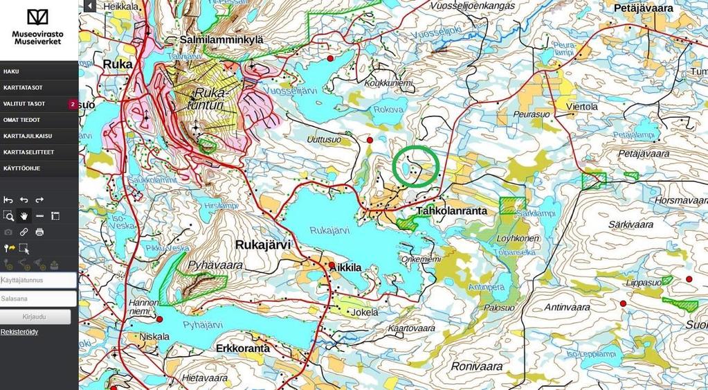 3.1.4 Maanomistus Kaava-alue on yksityisten tai yhtiöiden omistuksessa ja käsittää seuraavien kiinteistöjen aluetta: 305-416-10-6 305-416-10-7 305-416-10-13 305-416-10-14 3.1.5 Muinaismuistot Rukan osayleiskaavan yhteydessä tehty muinaismuistojen inventointi on ollut varsin yleispiirteinen.