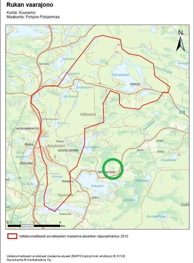 Kuva 4 Valtakunnallisesti arvokkaan maisema-alueen rajaus sekä kaava-alueen sijainti 3.1.