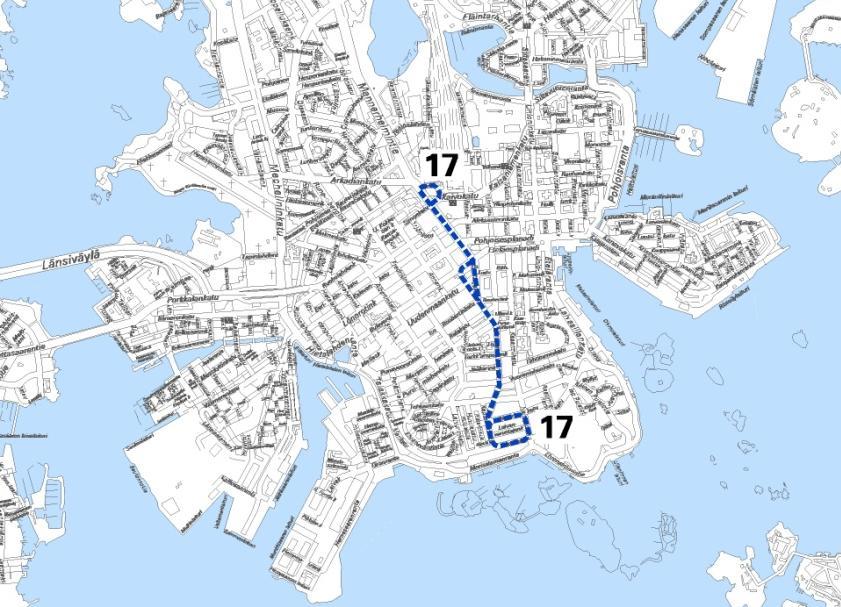 HELSINGIN KAUPUNKI Eteläisen niemen 7 (13) 5. Alustavat linjastovaihtoehdot Alustavat vaihtoehtoja eteläisen niemen joukkoliikennelinjastoksi esiteltiin keväällä 2011 yleisötilaisuudessa Laiturilla.