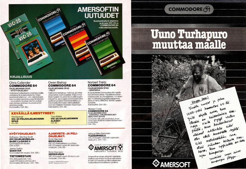 38 LÄHIKUVA 4/2018 Kuva 2. Amersoftin mainokset MikroBitissä (3/1984) ja Printissä (18/1986).