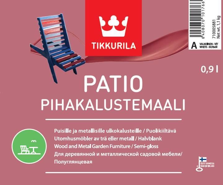 Patio Pihakalustemaali Vesiohenteinen Puolikiiltävä Hyvä värin ja kiillon säilyvyys Puu- ja