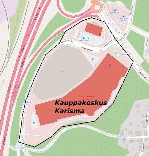 Aluerajaus ja huomiota: Karisma Karisman kaupallinen keskittymä sijaitsee valtatie 4:n varrella n. 6 km Lahden keskustasta Heinolaan päin.