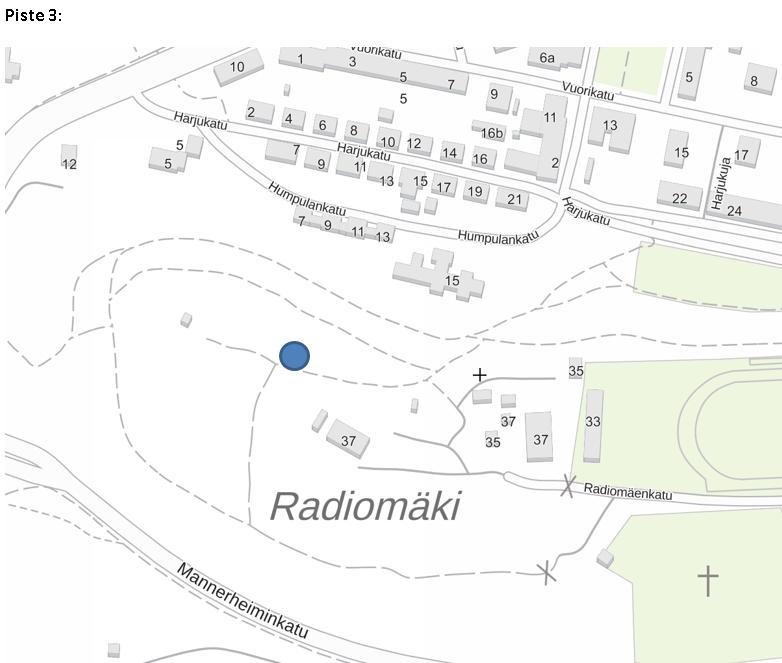 Lahti - HILJAISTEN ALUEIDEN KARTOITUS 2018 Piste 3 sijaitsi Radiomäen päällä. Mittauskohta ei sijaitse hiljaiseksi määritellyllä alueella, mutta se on koettu hiljaiseksi.