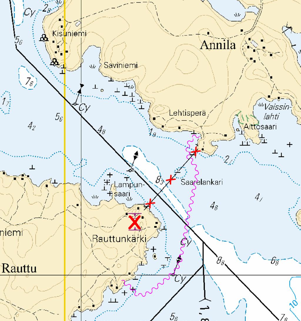 Kuva viitteeksi, karttaotteet ei merikartan mittakaavassa / Bild för referens, kortutdrag inte i sjökortets