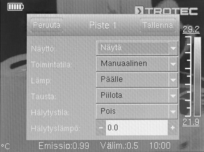 Alavalikko Mittauspisteen asettaminen/muokkaus Tässä alavalikossa voidaan tehdä seuraavat asetukset: Mittauspisteen asettaminen Mittauspisteen poistaminen Mittauspisteen asetusten tekeminen