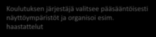 Vaiheiden tarkennuksia Koulutuksen järjestäjä valitsee pääsääntöisesti näyttöympäristöt ja organisoi esim.