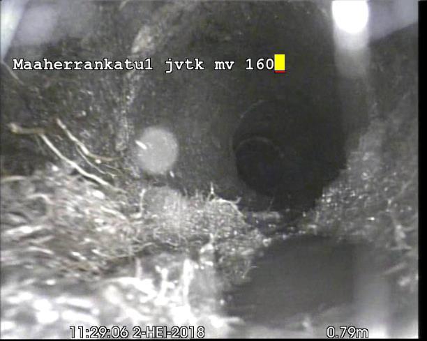 LIITE 3 putkistojen kuntotutkimus 13/14 9.8.2018 Kuva 16. Tonttiviemärin alkupäässä on hieman irtokertymää ja viemäri muuttuu betoniviemäriksi. Kuva 17.