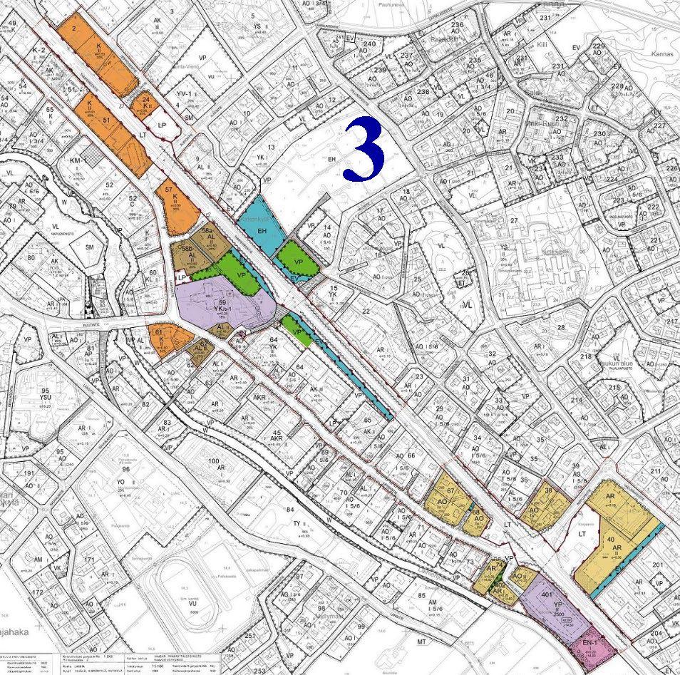 Kohde 3. VT3-alueen asemakaavan muutos. Omistajina Laihian kunta, Suomen valtio sekä useita yksityisiä maanomistajia. Pinta-ala on yhteensä n. 31,2 ha.