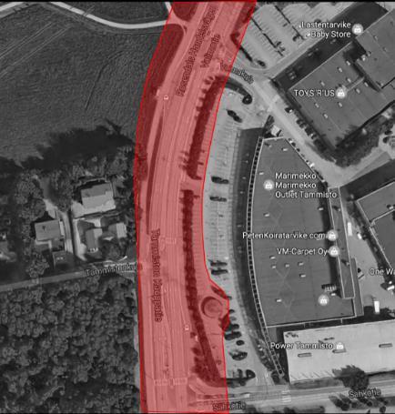 n raitiolinjan tilantarve ja ongelmakohdat. CITYMARKET Citymarketin kohdalla lisätilan tarve on noin +20 m. P-paikkoja poistuu noin 50-60.