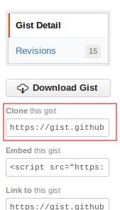 Linkitys GitHub Gistiin Tiedoston sisältö voidaan noutaa GitHubin Gist -palvelusta käyttämällä URLina gistin osoitetta muodossa: https://gist.gith