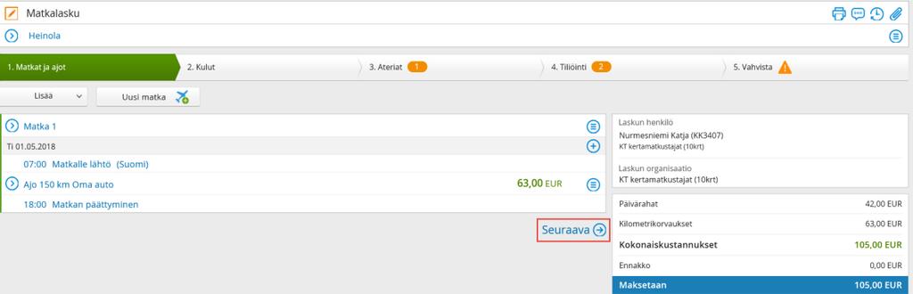 SEURAAVA Kulu -välilehdellä voit lisätä