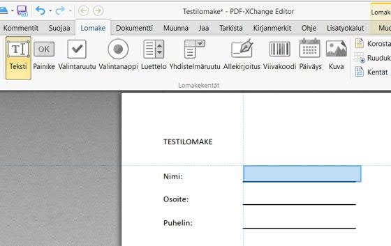 6. TÄYDENNETTÄVÄT PDF LOMAKKEET PDF-XChange PRO:lla versiosta 6 ylöspäin voit luoda täydennettäviä PDF lomakkeita. Tee lomake ensin Excelissä tai Wordissa, tämä tekee asian helpommaksi.