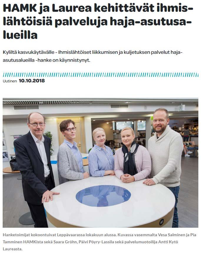 Taustaa Toteuttajina Laurea (koordinaattori) ja HAMK Toteutusaika 7.9.2018-30.4.