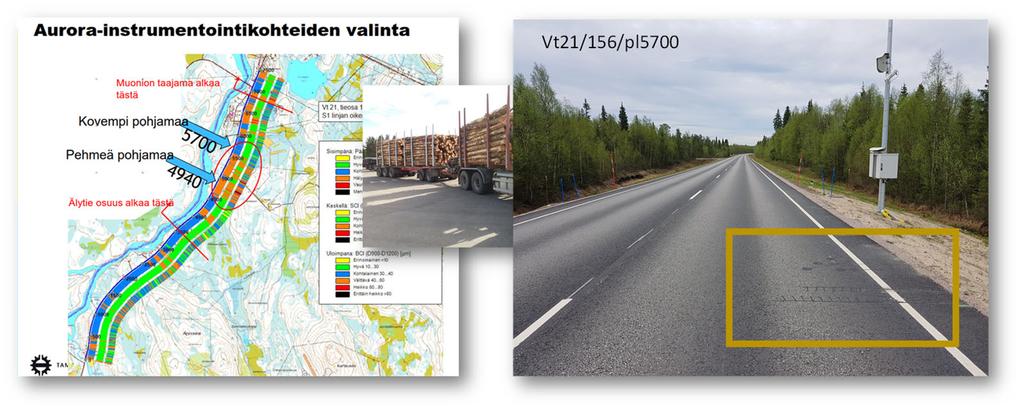 Kohdassa 5700 m oli yksi anturikeskittymä ja kohdassa 4900 m oli toinen (Kuva 6). Kuva 6. Tierasituksen testaus Muonion koet 3.