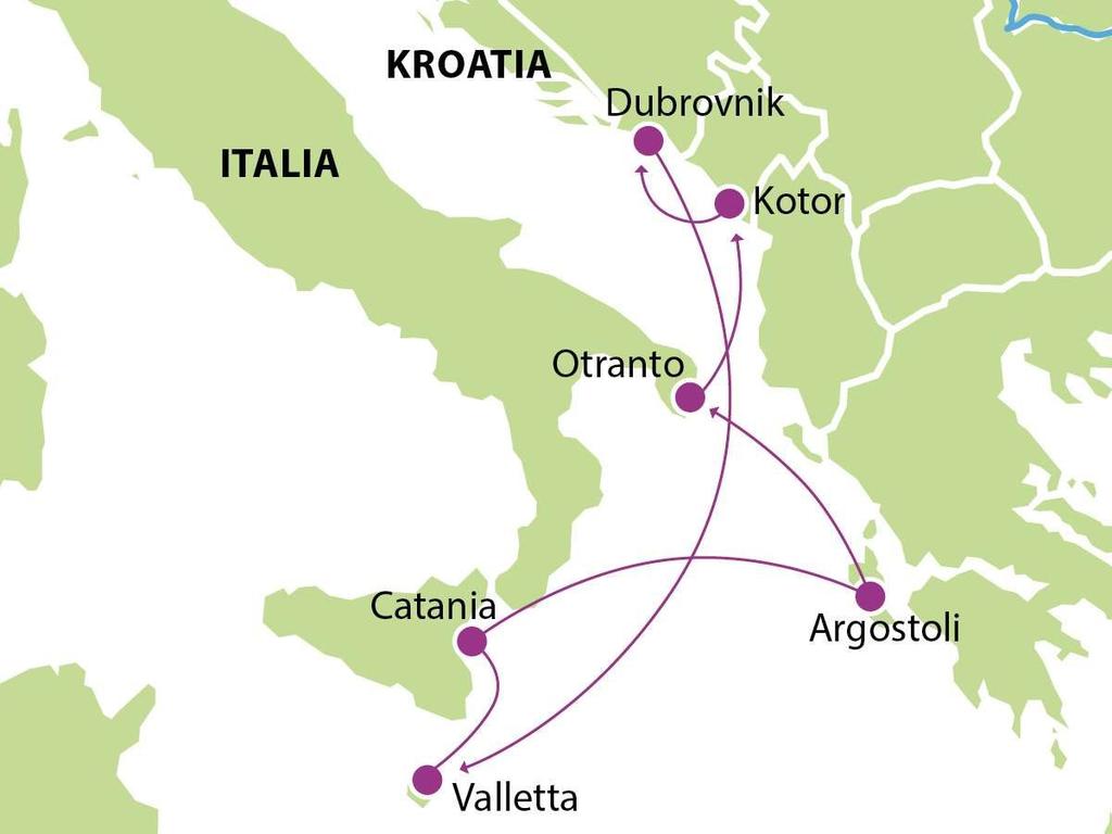 Matkaohjelma Huom. Matkaohjelmassa Otranto 21.5. on vaihtunut kohteeseen Brindisi. Tarkempi matkaohjelma, joka sisältää tiedot eri ohjelmista ja palveluista laivalla jaetaan matkan aikana.
