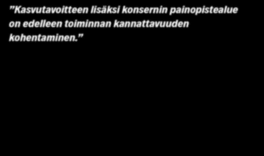 Kasvutavoitteen lisäksi konsernin painopistealue on edelleen toiminnan kannattavuuden kohentaminen.