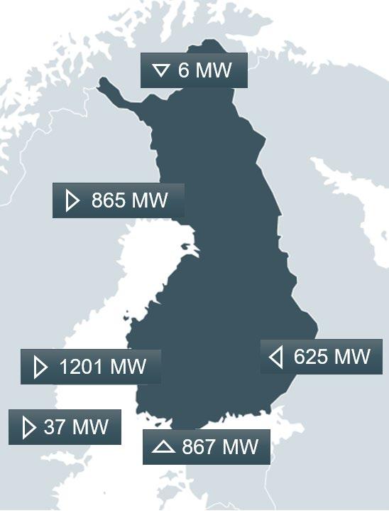 Raportti 4 (10) 2.2 Sähkön tuonti ja vienti Suomi oli edellistalvien tapaan riippuvainen tuonnista kulutushuipputilanteessa. Kuvassa 3 on esitetty mitatut rajasiirrot kulutushuipputunnilla. Kuva 3.