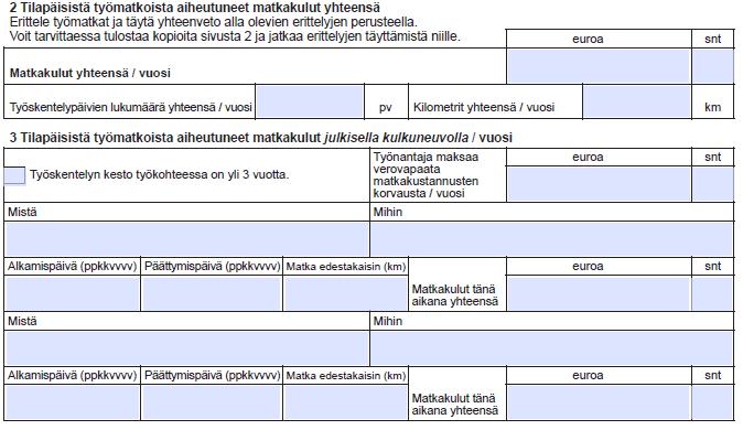 Työmatkasta aiheutuneiden