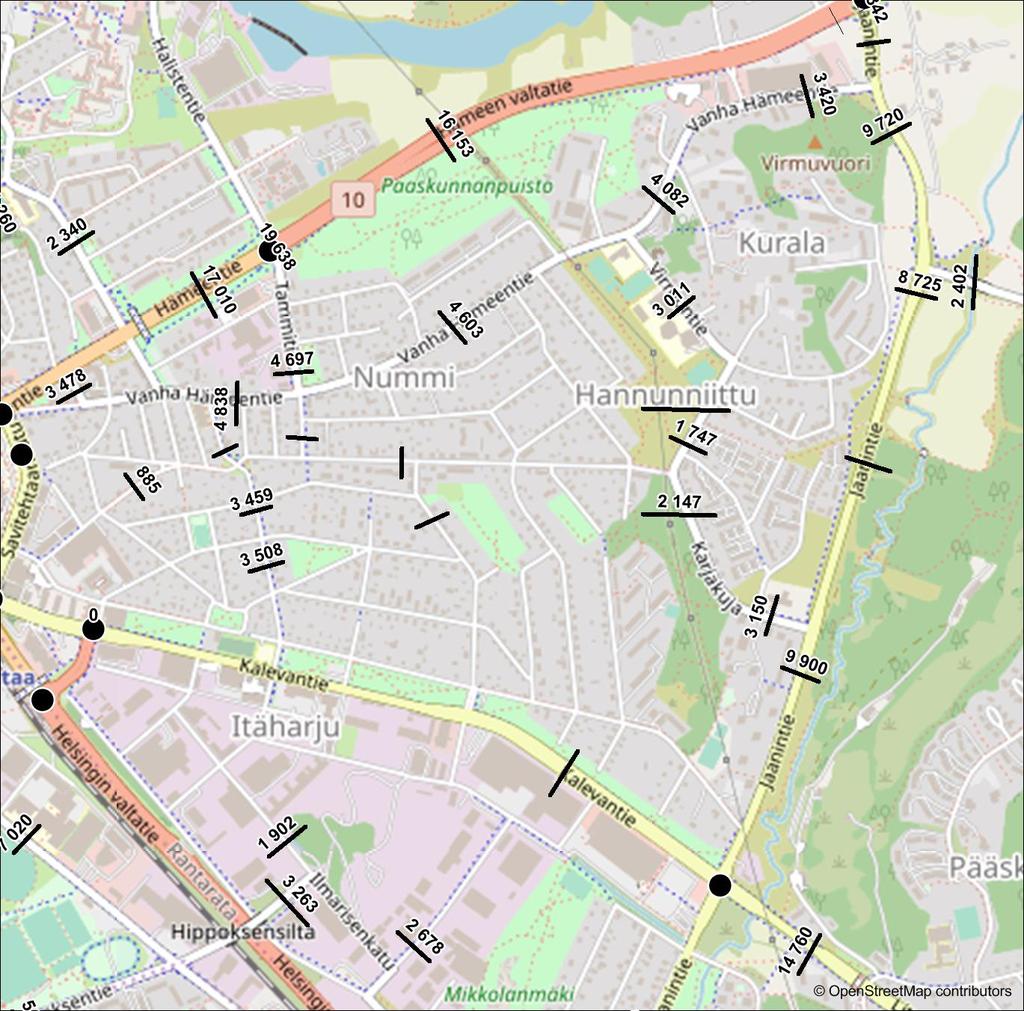 Nykyiset liikennemäärät Ajoneuvoa vuorokaudessa