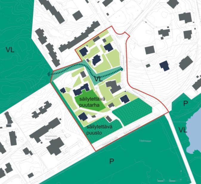 Osa korttelia 92 sekä virkistys- ja katualueet, Ak 218 13.3.2018 14(19) Kuva 9. Luonto ja viherympäristö, Arkkitehtitoimisto Kristina Karlsson (2017).