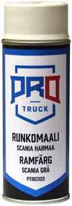 PROTRUCK RUNKOMAALIT Spraymaali rungon maalaukseen. Hio pinta, puhdista ja kuivaa se sekä poista rasva. Suojaa ympäristö. Ennen käyttöä ravista kaksi minuuttia ja sumuta koekappaleelle.